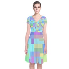 Pastel Geometrical Desing Short Sleeve Front Wrap Dress by Valentinaart