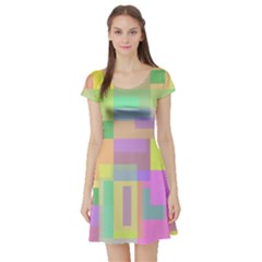 Pastel Colorful Design Short Sleeve Skater Dress