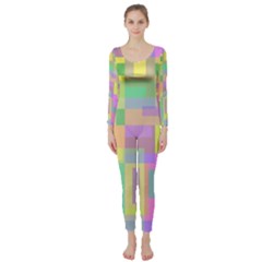 Pastel Colorful Design Long Sleeve Catsuit