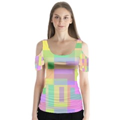 Pastel Colorful Design Butterfly Sleeve Cutout Tee 