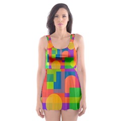 Colorful geometrical design Skater Dress Swimsuit