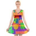 Colorful geometrical design V-Neck Sleeveless Skater Dress View1