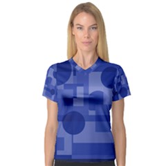 Deep Blue Abstract Design Women s V-neck Sport Mesh Tee