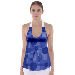 Deep Blue Abstract Design Babydoll Tankini Top