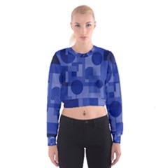 Deep Blue Abstract Design Women s Cropped Sweatshirt