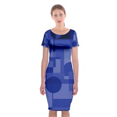 Deep Blue Abstract Design Classic Short Sleeve Midi Dress by Valentinaart