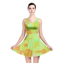 Green And Orange Decorative Design Reversible Skater Dress by Valentinaart