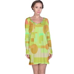 Green And Orange Decorative Design Long Sleeve Nightdress