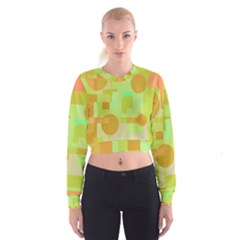 Green And Orange Decorative Design Women s Cropped Sweatshirt by Valentinaart