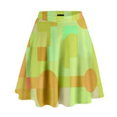 Green And Orange Decorative Design High Waist Skirt