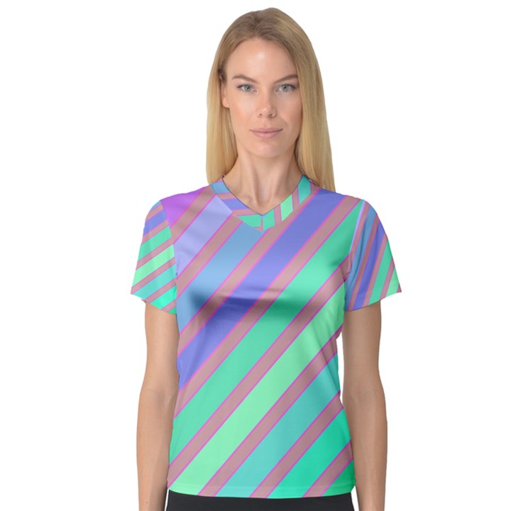 Pastel colorful lines Women s V-Neck Sport Mesh Tee