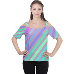 Pastel Colorful Lines Women s Cutout Shoulder Tee