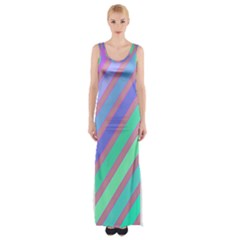 Pastel Colorful Lines Maxi Thigh Split Dress by Valentinaart