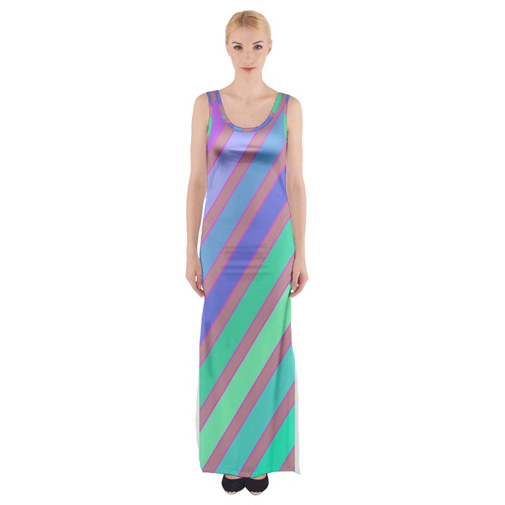 Pastel colorful lines Maxi Thigh Split Dress