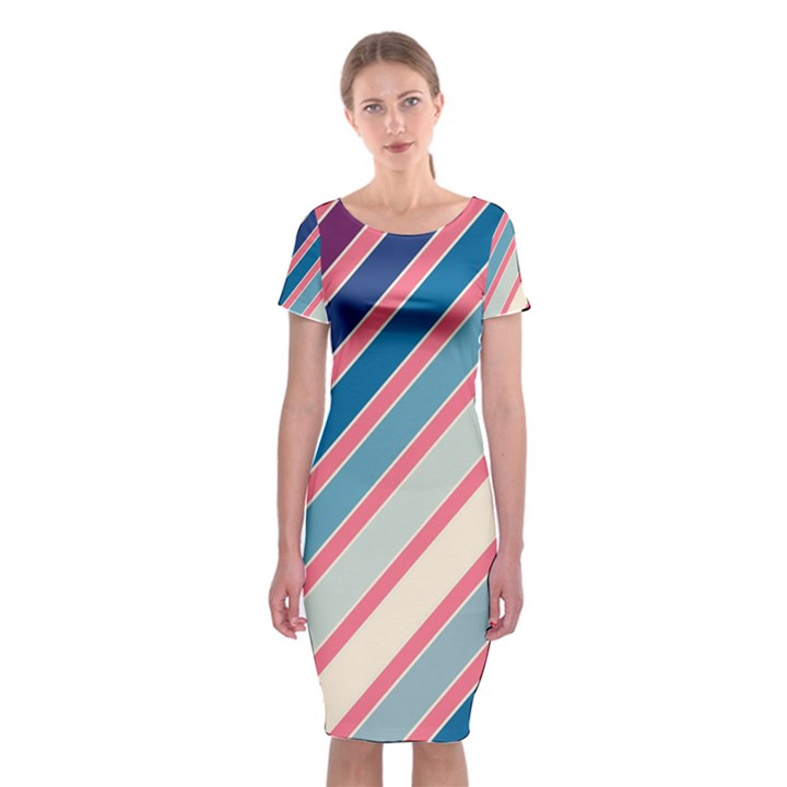 Colorful lines Classic Short Sleeve Midi Dress