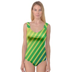 Green And Yellow Lines Princess Tank Leotard 