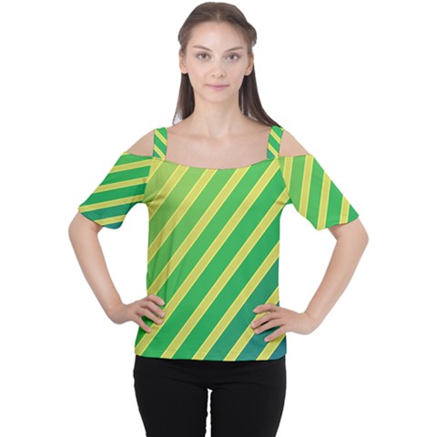 Green And Yellow Lines Women s Cutout Shoulder Tee by Valentinaart