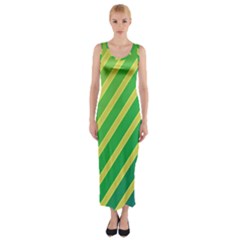 Green And Yellow Lines Fitted Maxi Dress by Valentinaart