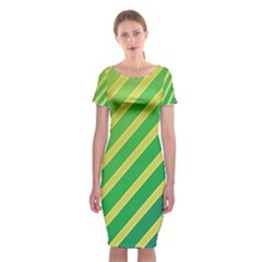 Green And Yellow Lines Classic Short Sleeve Midi Dress by Valentinaart