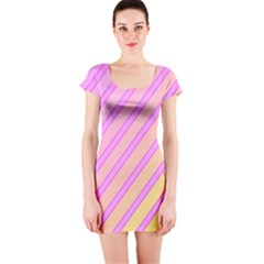 Pink And Yellow Elegant Design Short Sleeve Bodycon Dress