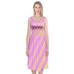 Pink And Yellow Elegant Design Midi Sleeveless Dress