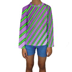 Purple And Green Lines Kid s Long Sleeve Swimwear