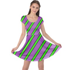 Purple And Green Lines Cap Sleeve Dresses by Valentinaart