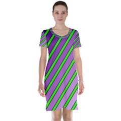 Purple And Green Lines Short Sleeve Nightdress