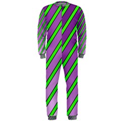 Purple And Green Lines Onepiece Jumpsuit (men) 