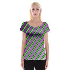 Purple And Green Lines Women s Cap Sleeve Top