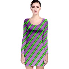 Purple And Green Lines Long Sleeve Velvet Bodycon Dress