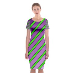 Purple And Green Lines Classic Short Sleeve Midi Dress by Valentinaart