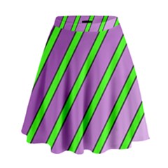 Purple And Green Lines High Waist Skirt