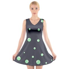 Green Bubbles V-neck Sleeveless Skater Dress