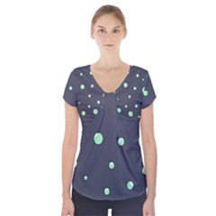 Green Bubbles Short Sleeve Front Detail Top