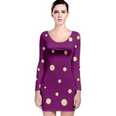 Purple And Yellow Bubbles Long Sleeve Velvet Bodycon Dress