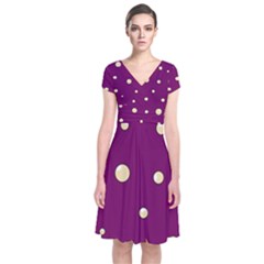 Purple And Yellow Bubbles Short Sleeve Front Wrap Dress