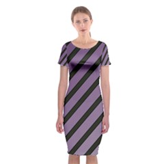 Purple Elegant Lines Classic Short Sleeve Midi Dress