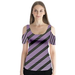 Purple Elegant Lines Butterfly Sleeve Cutout Tee 