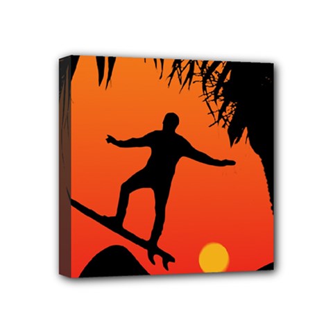 Man Surfing At Sunset Graphic Illustration Mini Canvas 4  X 4 