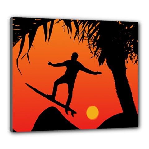 Man Surfing At Sunset Graphic Illustration Canvas 24  X 20 