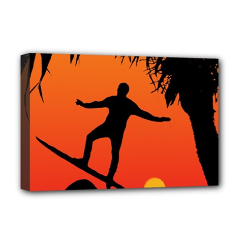 Man Surfing At Sunset Graphic Illustration Deluxe Canvas 18  X 12  