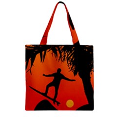 Man Surfing At Sunset Graphic Illustration Zipper Grocery Tote Bag by dflcprints