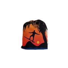 Man Surfing At Sunset Graphic Illustration Drawstring Pouches (xs) 