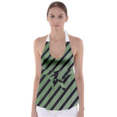 Green Elegant Lines Babydoll Tankini Top