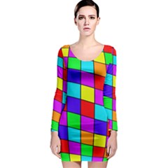 Colorful Cubes Long Sleeve Bodycon Dress