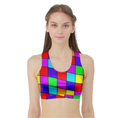 Colorful Cubes Sports Bra With Border by Valentinaart