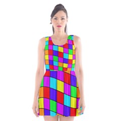 Colorful Cubes Scoop Neck Skater Dress