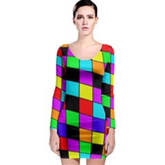 Colorful Cubes  Long Sleeve Bodycon Dress