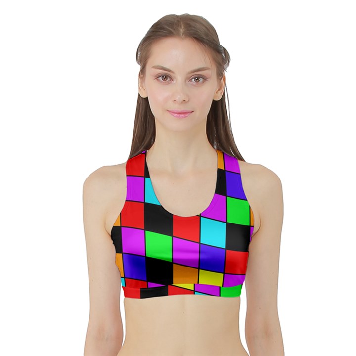 Colorful cubes  Sports Bra with Border